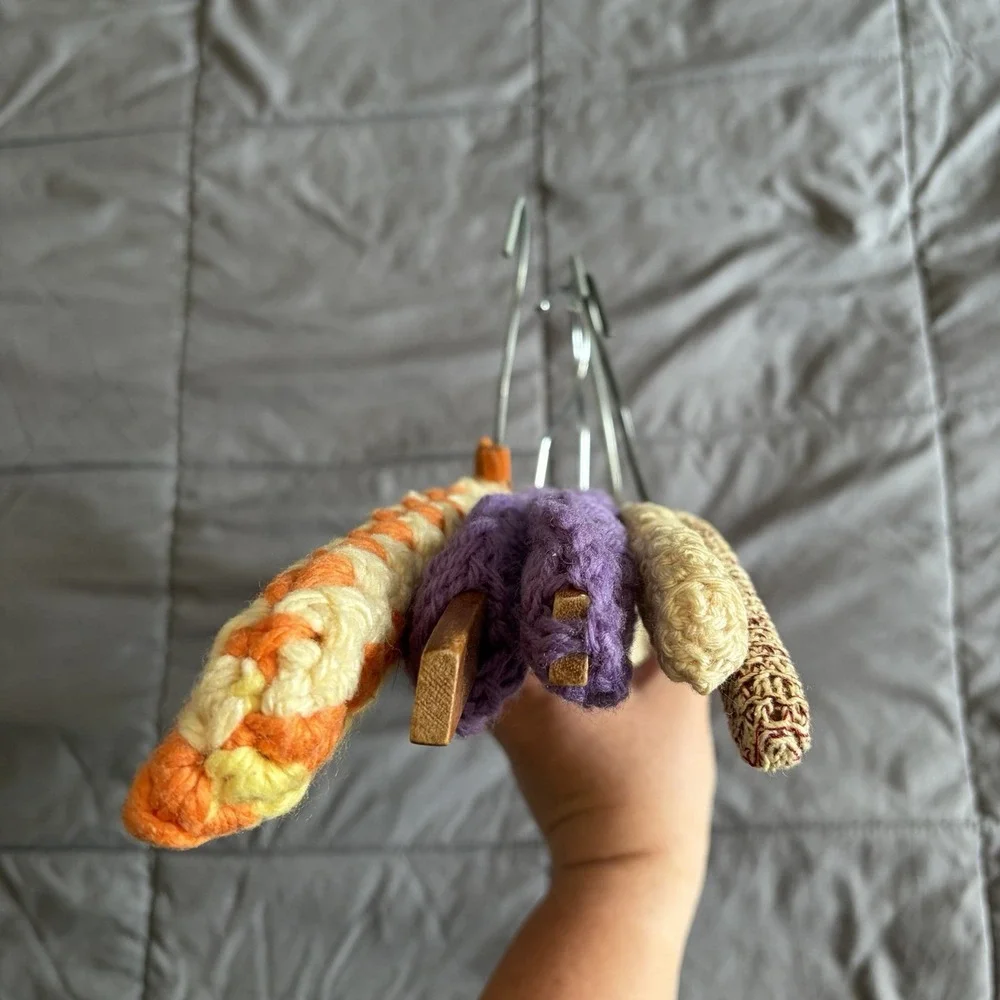 VTG Lot Of 5 Wooden Crochet Hangers 70s 60s Retro Cottagecore Country Grannycore
